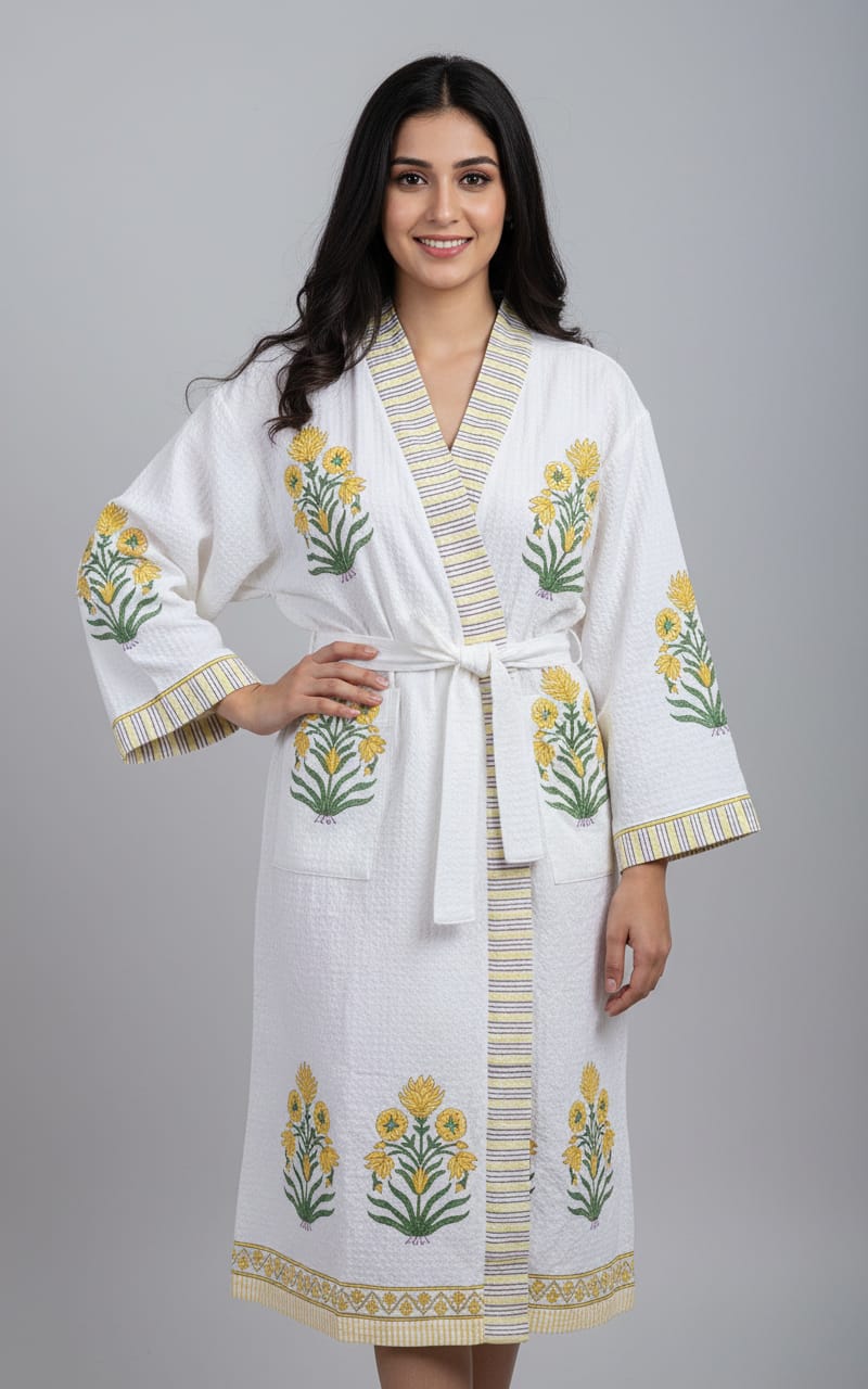 Hand Block Printed Cotton Bathrobe